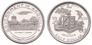 Anguilla, British Dependency, Elizabeth II, 1/2 Dollar Silver 1969, St. Mary's Church, KM 15, PROOF