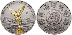 Mexico, Estados Unidos, 1 Onza Silver & Black Ruthenium 2017, Gilt Winged Victory, KM 639a, UNC