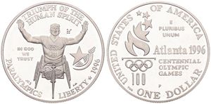 United States of America, Republic, 1 Dollar Silver 1996P, Atlanta Paralympics - Wheelchair Racer, KM 268, PROOF