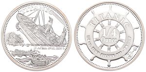 United States of America, Republic, Medal in Silver ND by SRH, Titanic and iceberg, Titanic is sinking / Ship's steering wheel, PROOF