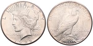 United States of America, Republic, 1 Dollar Silver 1922S, Peace dollar, KM 150, A.UNC