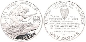 United States of America, Republic, 1 Dollar Silver 1993W, 50th Anniversary of World War II, KM 244, PROOF