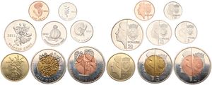 Bonaire Island, Dutch Dependency, Beatrix, 1, 5, 10, 25, 50 Cents & 1, 2-1/2, 5 Dollars 2011, Various designs, KM X1/8, UNC