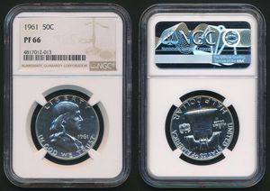 United States of America, Republic, 1/2 Dollar Silver 1961, Benjamin Franklin, KM 199, NGC Graded PF-66