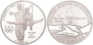 United States of America, Republic, 1 Dollar Silver 1995P, Atlanta Olympics - Gymnastics, KM 260, PROOF