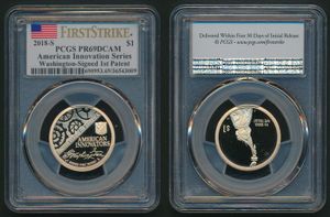 United States of America, Republic, 1 Dollar Aluminum-Bronze 2018S, American Innovation Dollar - Washington Signed 1st Patent, KM New, PCGS Graded PR-69DCAM