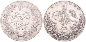 Egypt, Ottoman Empire, Abdul Hamid II, 20 Qirsh Silver AH1293/30 (1904), Toughra with flower, KM 296, VF