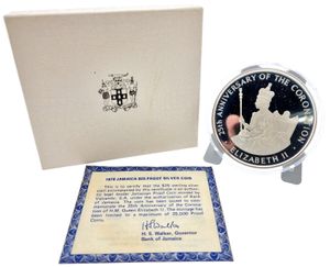 Jamaica, British Colony, Elizabeth II, 25 Dollars Silver ND (1978), 25th Anniversary of Coronation, KM 76, PROOF 
