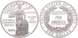 United States of America, Republic, 1 Dollar Silver 1996S, National Community Service, KM 275, PROOF