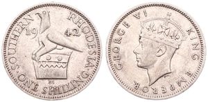 Southern Rhodesia, British Colony, George VI, 1 Shilling Silver 1942, Crowned head left, KM 18, VF+