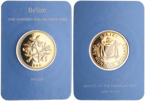 Belize, Commonwealth, 100 Dollars Gold 1980, Orchids above date, KM 63, PROOF, Comes in original box with certificate of authenticity (*)