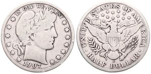 United States of America, Republic, 1/2 Dollar Silver 1907D, Barber half dollar, KM 116, VG