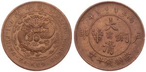 China, Kiangsu-Chingkiang Province, 10 Cash Copper ND (ca 1906), Dragon within beaded circle, KM 10d, VF