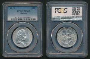 United States of America, Republic, 1/2 Dollar Silver 1918, Illinois Centennial - Lincoln, KM 143, PCGS Graded MS-62 