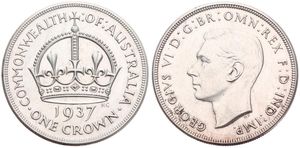 Australia, British Colony, George VI, 1 Crown Silver 1937, Coronation, KM 34, A.UNC 