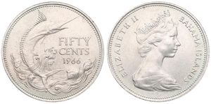 Bahamas, Commonwealth, Elizabeth II, 50 Cents Silver 1966, Bleu Marlin, KM 7, UNC