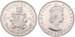 Bermuda, British Colony, Elizabeth II, 1 Crown Silver 1964, Lion holding shield, KM 14, UNC