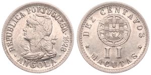 Angola, Portuguese Colony, 10 Centavos (2 Macutas) Copper-Nickel 1928, Laureate head left, KM 67, XF