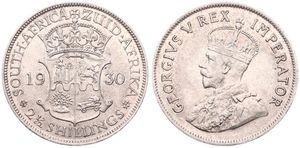 South Africa, British Colony, George V, 2-1/2 Shillings Silver 1930, Crowned bust left, KM 19.2, SCARCE, XF