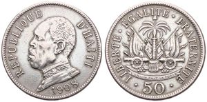 Haiti, Republic, 50 Centimes Copper-Nickel 1908, Head of President Pierre Nord Alexis left, KM 56, A.XF (slightly cleaned)