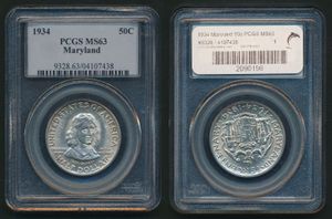 United States of America, Republic, 1/2 Dollar Silver 1934, Maryland Tercentenary, KM 166, PCGS Graded MS-63