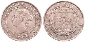 Jamaica, British Colony, Victoria, 1/2 Penny Copper-Nickel 1889, Crowned head left within beaded circle, KM 16, VF