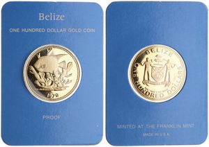 Belize, Commonwealth, 100 Dollars Gold 1979, Queen angelfish above coral, KM 58, PROOF, Comes in original box with certificate of authenticity (*)