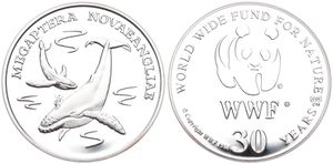 WWF, World Wide Fund for Nature, Medal in Silver 1986, 30th Anniversary of WWF - Megaptera Novaeangliae (Humpback Whale) / WWF Logo surrounded by legend, PROOF