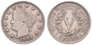 United States of America, Republic, 5 Cents Copper-Nickel 1901, Liberty nickel, KM 112, VF 