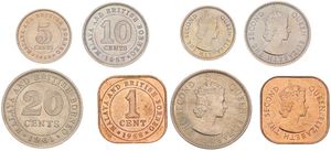 Malaysia & British Borneo, Colony, Elizabeth II, 1, 5, 10 & 20 Cents 1957-1961, KM 1/3 & 5, UNC