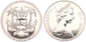 Fiji, British Colony, Elizabeth II, 1 Dollar Copper-Nickel 1970, Independence Commemorative / Dove on shield, KM 33, B.UNC