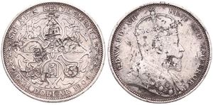Straits Settlements, British Colony, Edward VII, 1 Dollar Silver 1904B, Crowned bust right, KM 25 With Chinese Countermarks, VF