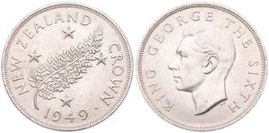 New Zealand, British Dependency, George VI, 1 Crown Silver 1949, Proposed Royal Visit, KM 22, UNC
