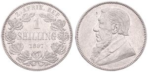 South Africa, Republik, 1 Shilling Silver 1897, Bust of Paul Kruger left, KM 5, A.XF