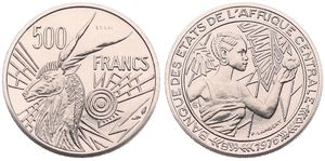 Central African States, Monetary Union, 500 Francs Nickel 1976B, Woman within circle, KM E9 - ESSAI, B.UNC