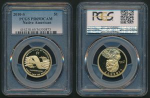 United States of America, Republic, 1 Dollar Aluminum-Bronze 2010S, Native American Dollar - Hiawatha Belt, KM 474, PCGS Graded PR-69DCAM