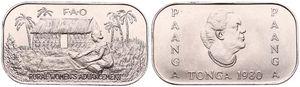 Tonga, Kingdom, Taufa'ahau Tupou IV, 1 Pa'anga Copper-Nickel 1980, F.A.O. - Rural Women's Advancement, KM 62, MATTE UNC