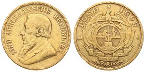 South Africa, Republik, 1 Pound Gold 1893, Bust of Paul Kruger left, KM 10.2, RARE KEY DATE, F/VF (some edgenicks) (*)