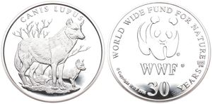 WWF, World Wide Fund for Nature, Medal in Silver 1986, 30th Anniversary of WWF - Canus Lupus (Wolf) / WWF Logo surrounded by legend, PROOF