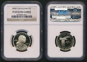 United States of America, Republic, 1 Dollar Aluminum-Bronze 2008S, Sacagawea Dollar, KM 310, NGC Graded PF-69 ULTRA CAMEO