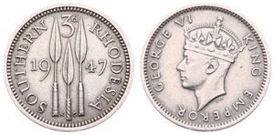 Southern Rhodesia, British Colony, George VI, 3 Pence Copper-Nickel 1947, Crowned head left, KM 16b, XF