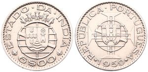 India-Portuguese, Colony, 6 Escudos Copper-Nickel 1959, Crowned national arms, KM 35, A.UNC