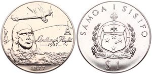 Samoa, Constitutional Monarchy, 1 Tala Copper-Nickel 1977, Lindbergh's New York to Paris flight, KM 26, UNC 