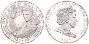 Cook Islands, New Zealand Dependency, 5 Dollars Silver 2007, 30th Anniversary of the death of Elvis Presley, KM 1188, PROOF