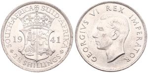 South Africa, British Colony, George VI, 2-1/2 Shillings Silver 1941, Head left, KM 30, A.UNC