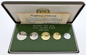 Ethiopia, Peoples Democratic Republic, Official Annual Proof Set 1977 (5) in original packaging, KM PS7, PROOF