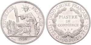 French Indo-China, Colony, 1 Piastre Silver 1926A, Liberty seated left with fasces, KM 5a.1, VF+