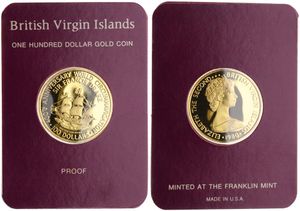 British Virgin Islands, Colony, Elizabeth II, 100 Dollars Gold 1980, 400th Anniversary of Drake's Voyage, KM 29, PROOF, Comes in original box with certificate of authenticity (*)