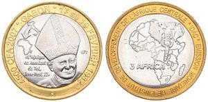 Gabon, Republic, 4500 CFA - 3 Africa Bi-Metallic 2007, Pope John Paul II, KM X17, UNC