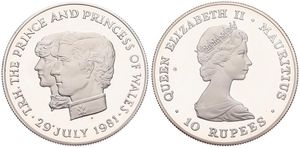 Mauritius, Commonwealth, Elizabeth II, 10 Rupees Silver ND (1981), Wedding of Prince Charles and Lady Diana, KM 46a, PROOF